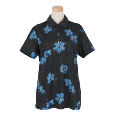 セントアンドリュース StANDREWS レディースシャツ ストレッチ フラワープリント 半袖 ポロシャツ 043-2260606 ブラック