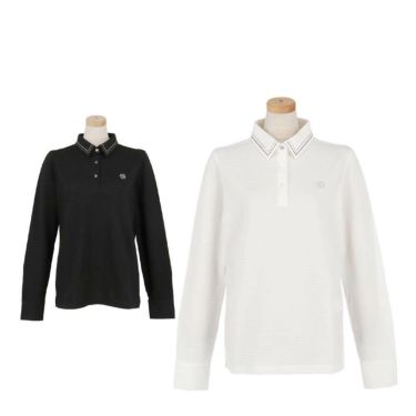 セントアンドリュース StANDREWS レディースシャツ サッカー生地 ラインストーン ストレッチ 長袖ポロシャツ 043-2261102 詳細1