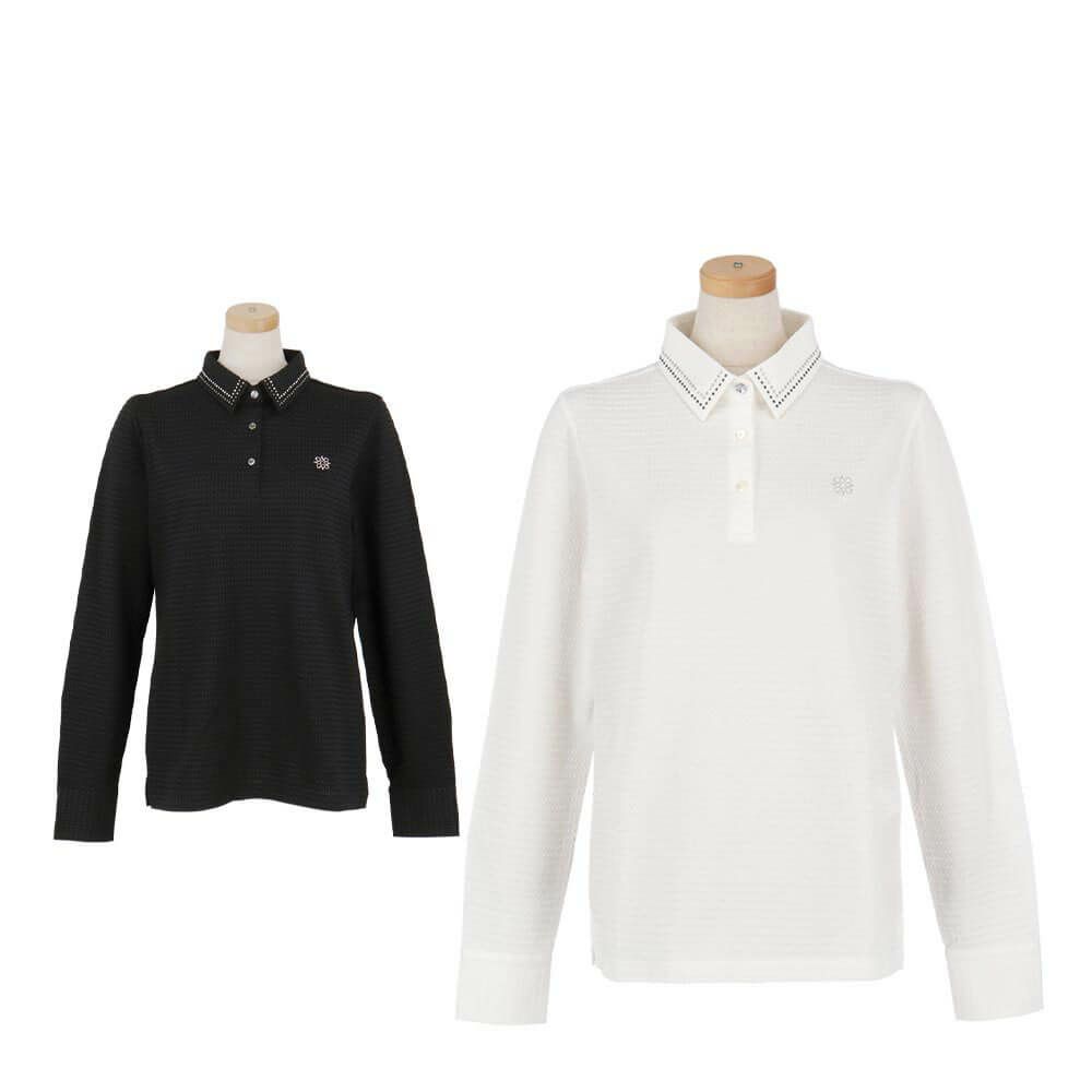 セントアンドリュース StANDREWS レディースシャツ サッカー生地 ラインストーン ストレッチ 長袖ポロシャツ 043-2261102