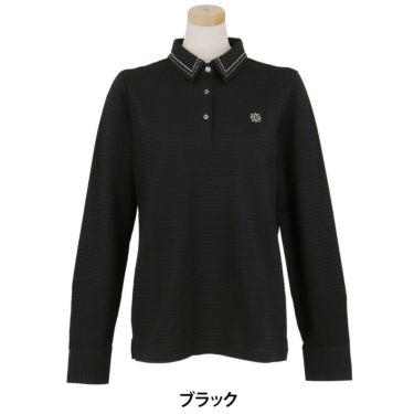セントアンドリュース StANDREWS レディースシャツ サッカー生地 ラインストーン ストレッチ 長袖ポロシャツ 043-2261102 ブラック