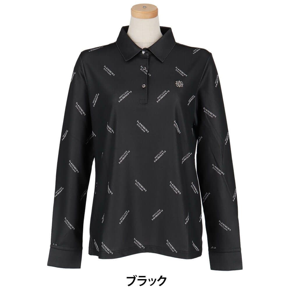 セントアンドリュース StANDREWS レディースシャツ ロゴジャガード 長袖ポロシャツ 043-2261902 ブラック