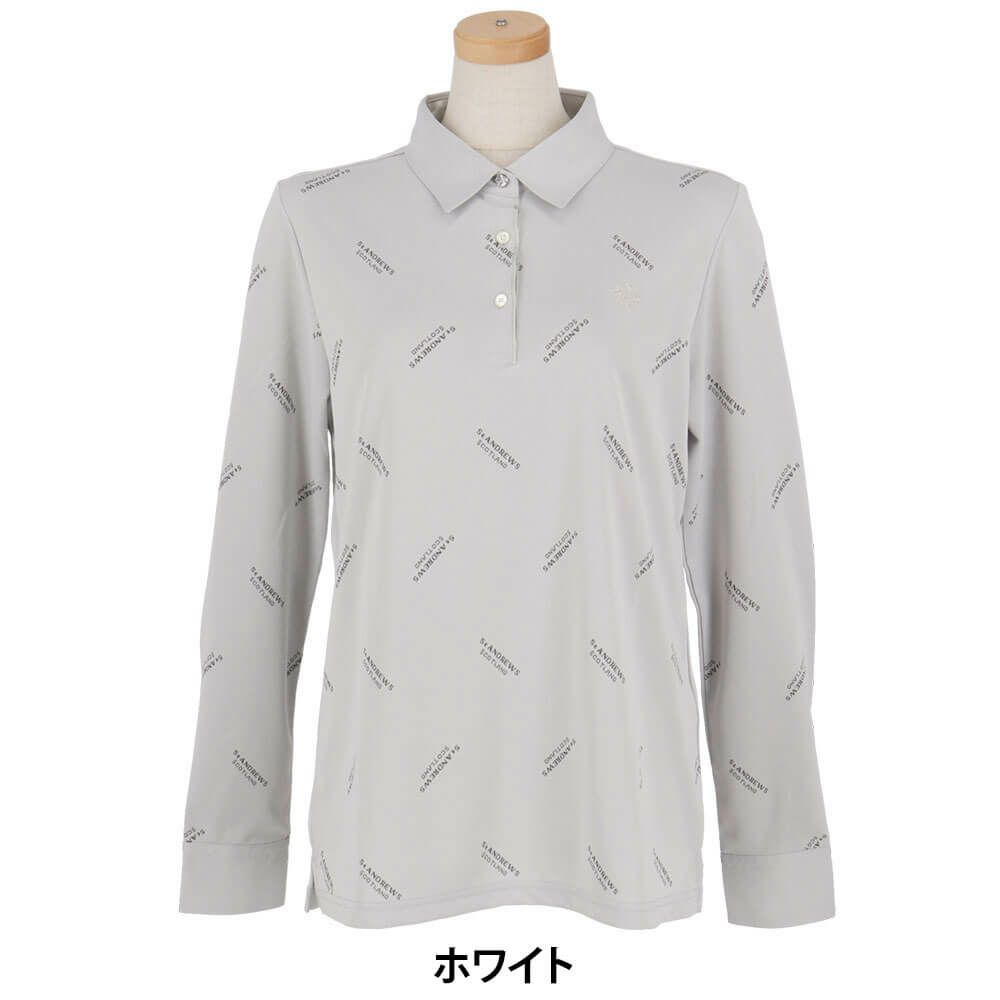 セントアンドリュース StANDREWS レディースシャツ ロゴジャガード 長袖ポロシャツ 043-2261902 ホワイト