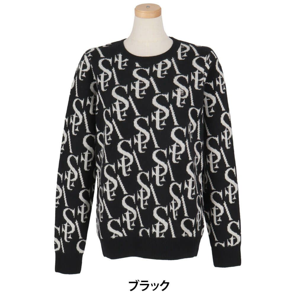 セントアンドリュース StANDREWS レディースシャツ モノグラム柄 ジャガード カシミヤ 長袖 クルーネック セーター 043-2270102 ブラック