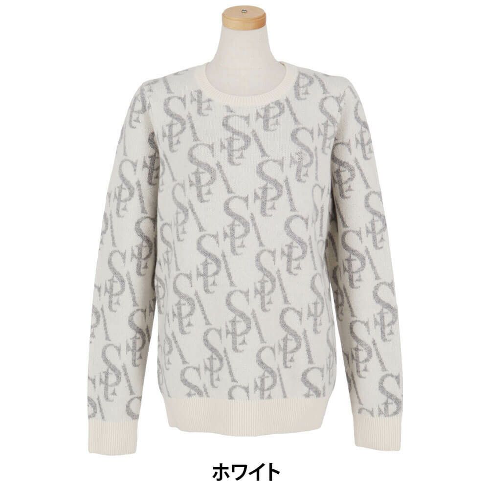 セントアンドリュース StANDREWS レディースシャツ モノグラム柄 ジャガード カシミヤ 長袖 クルーネック セーター 043-2270102 ホワイト