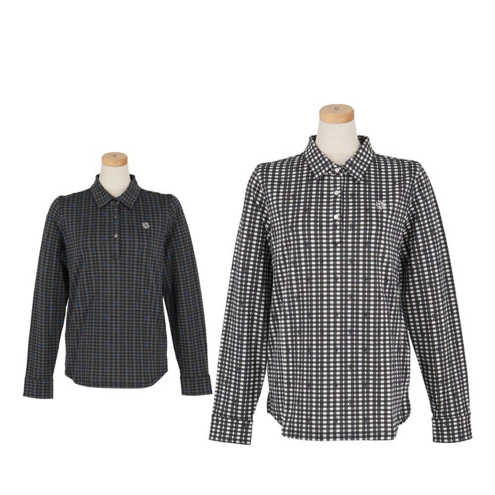 セントアンドリュース StANDREWS レディースシャツ チェック柄 ジャガード 長袖ポロシャツ 043-9261910 詳細1