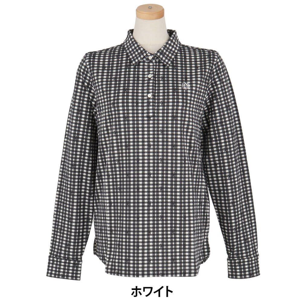 セントアンドリュース StANDREWS レディースシャツ チェック柄 ジャガード 長袖ポロシャツ 043-9261910 ホワイト