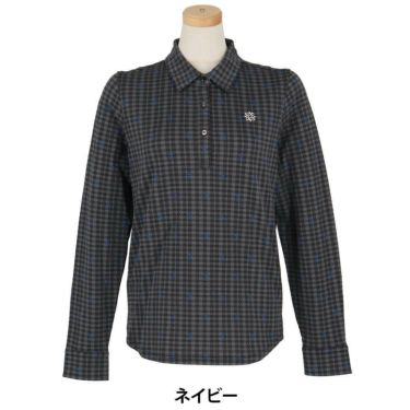 セントアンドリュース StANDREWS レディースシャツ チェック柄 ジャガード 長袖ポロシャツ 043-9261910 ネイビー