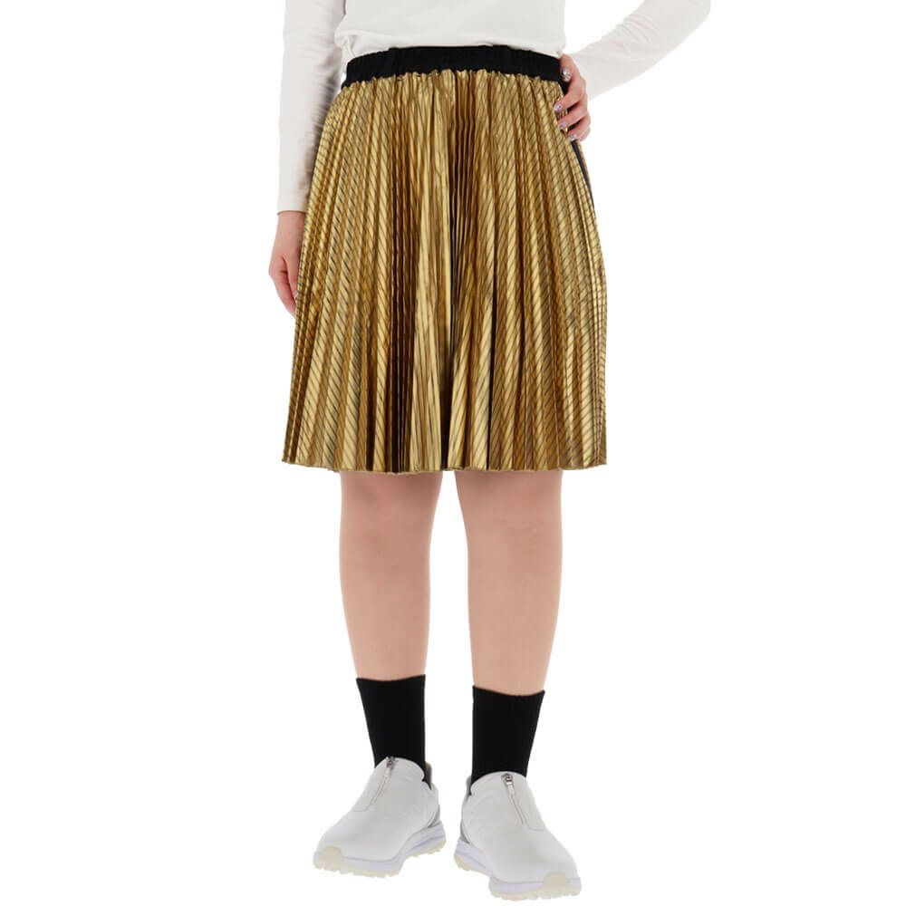 セントアンドリュース St ANDREWS　レディース サテンストライプ箔プリント プリーツ スカート 043-2234008 ゴールド