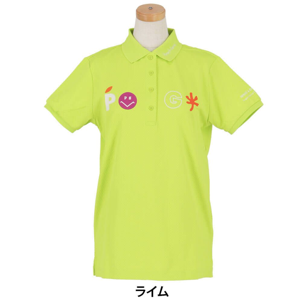 パーリーゲイツ PEARLY GATES　レディース バックプリント サッカーチェック 半袖 ポロシャツ 055-5260712　2025年モデル ライム