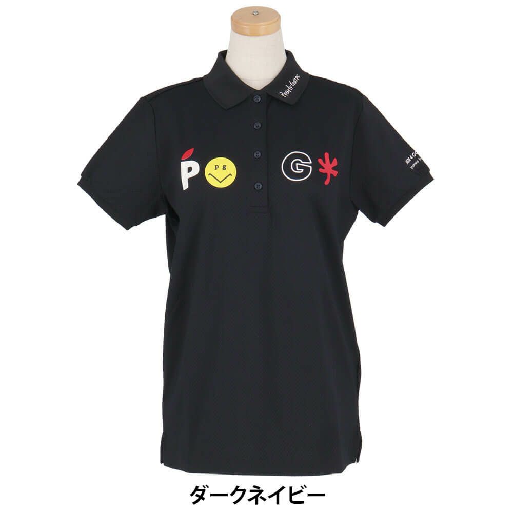 パーリーゲイツ PEARLY GATES　レディース バックプリント サッカーチェック 半袖 ポロシャツ 055-5260712　2025年モデル ダークネイビー