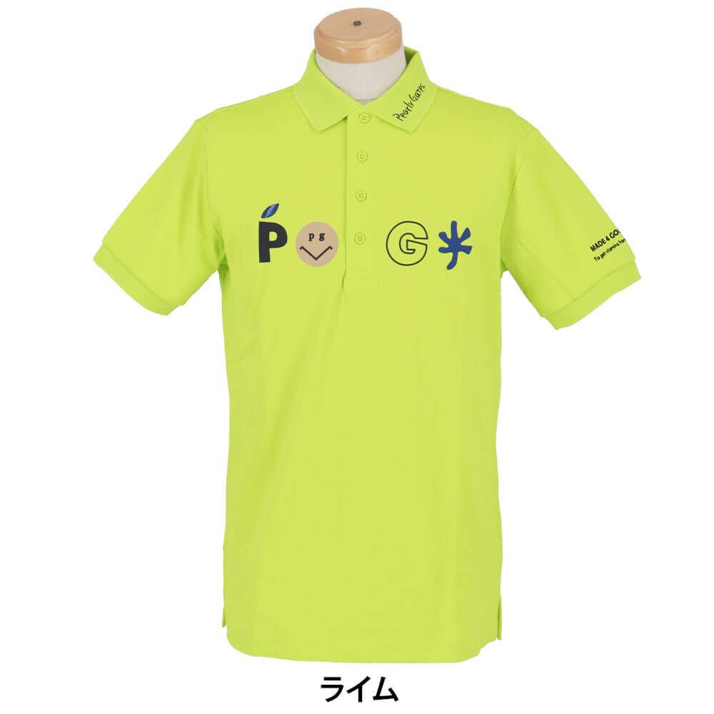 パーリーゲイツ PEARLY GATES　メンズ バックプリント サッカーチェック 半袖 ポロシャツ 053-5260711　2025年モデル ライム
