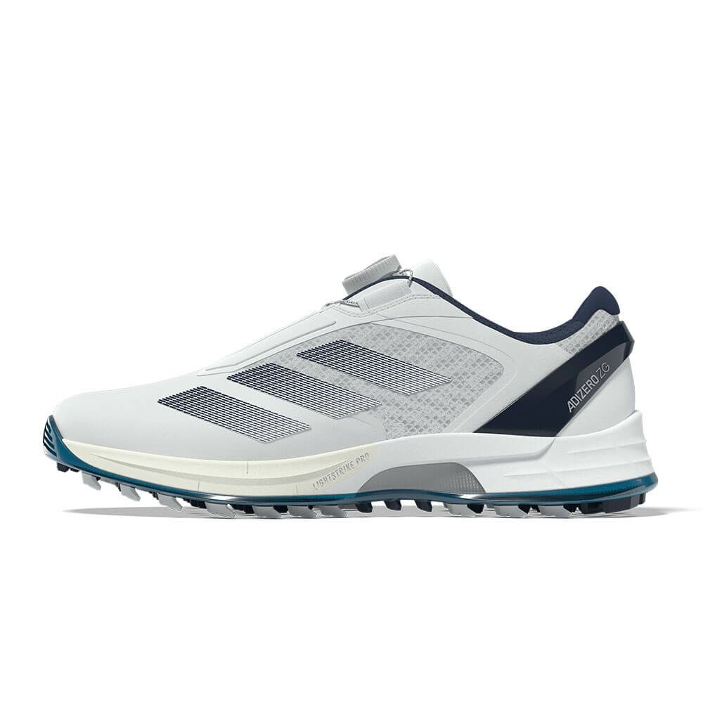 アディダス adidas　アディゼロ ゼッドジー 25 ロー ボア メンズ スパイクレス ゴルフシューズ OMX77 JS1767　2025年モデル ホワイト/インディゴ/シルバー 詳細3