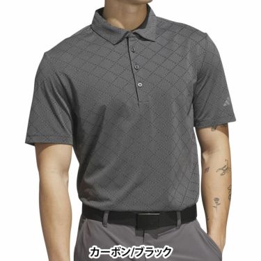 アディダス adidas　メンズ ジャガード 半袖 ボタンダウン ポロシャツ JVU15　2025年モデル カーボン/ブラック