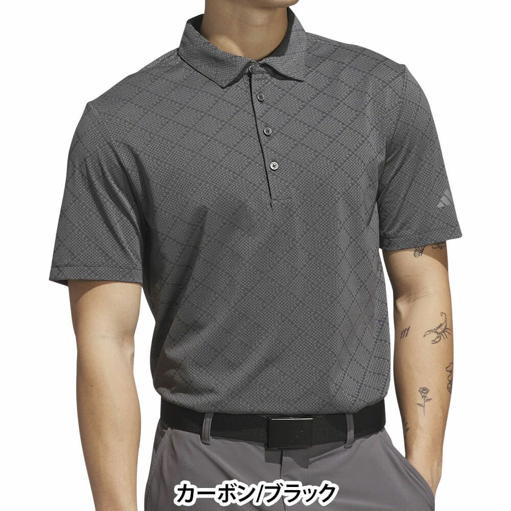 アディダス adidas　メンズ ジャガード 半袖 ボタンダウン ポロシャツ JVU15　2025年モデル カーボン/ブラック