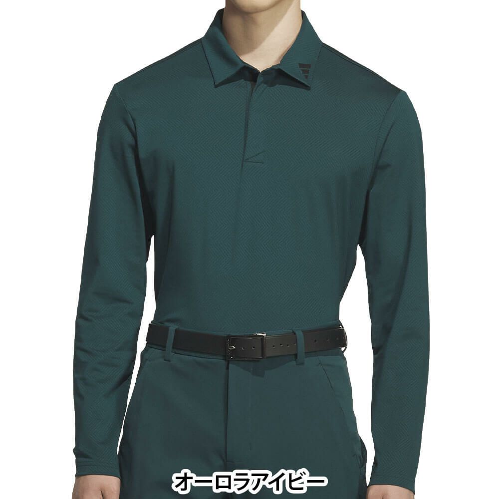 アディダス adidas　メンズ アディゼロ ジャガード 長袖 ポロシャツ JWJ84　2025年モデル オーロラアイビー