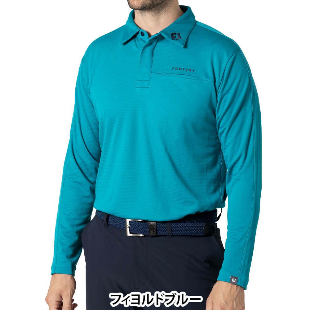 フットジョイ FootJoy　メンズ フロントポケット 長袖 ポロシャツ FJ-F24-S01　2024年モデル フィヨルドブルー