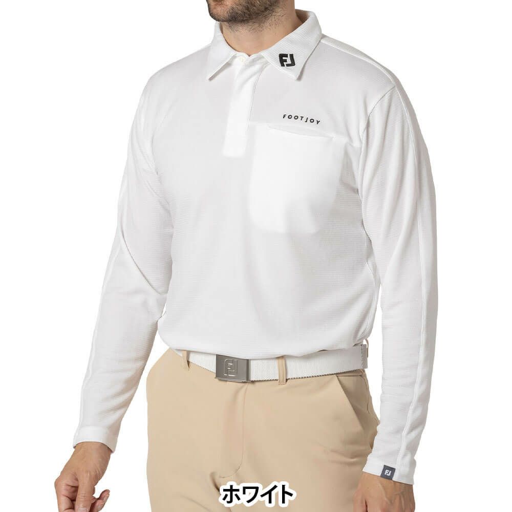 フットジョイ FootJoy　メンズ フロントポケット 長袖 ポロシャツ FJ-F24-S01　2024年モデル ホワイト