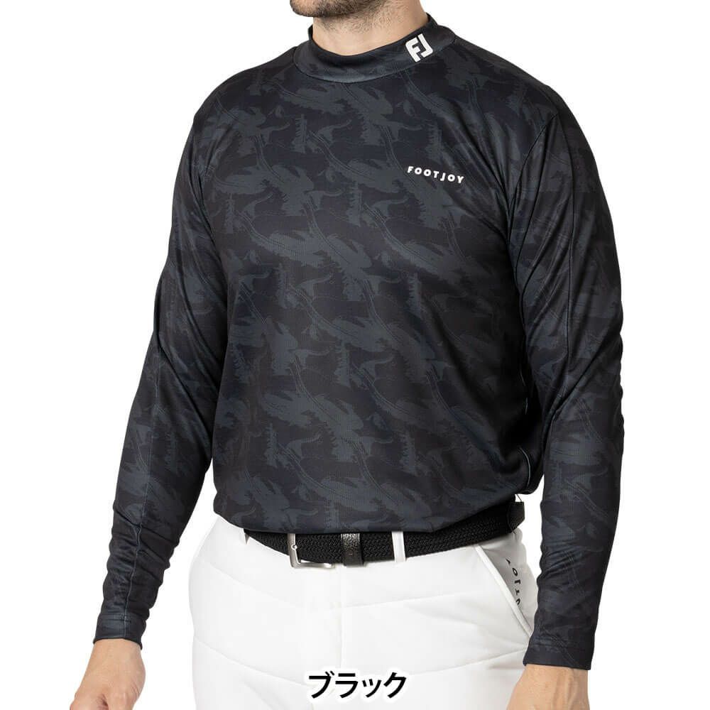 フットジョイ FootJoy　メンズ 総柄プリント 長袖 モックネックシャツ FJ-F24-S03　2024年モデル ブラック