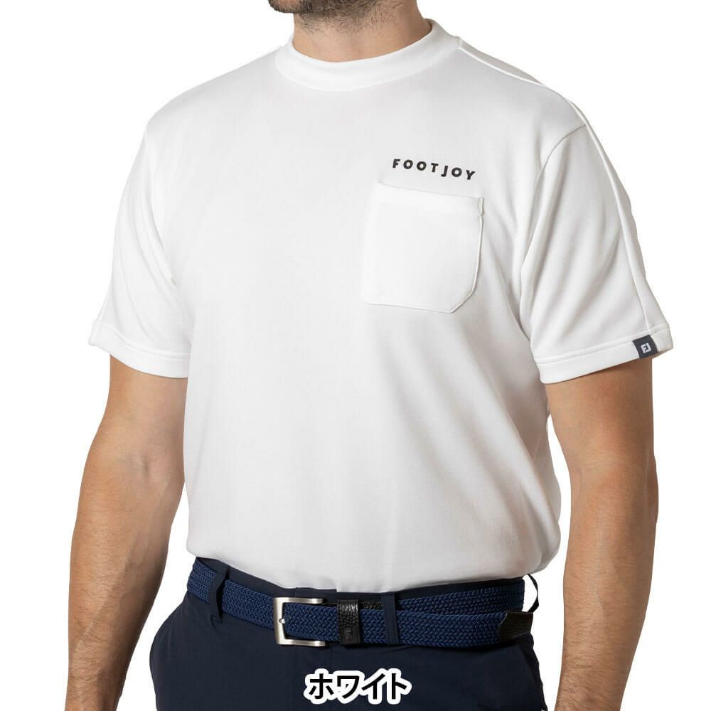 フットジョイ FootJoy　メンズ ロゴプリント 半袖 モックネックシャツ FJ-F24-S05　2024年モデル ホワイト