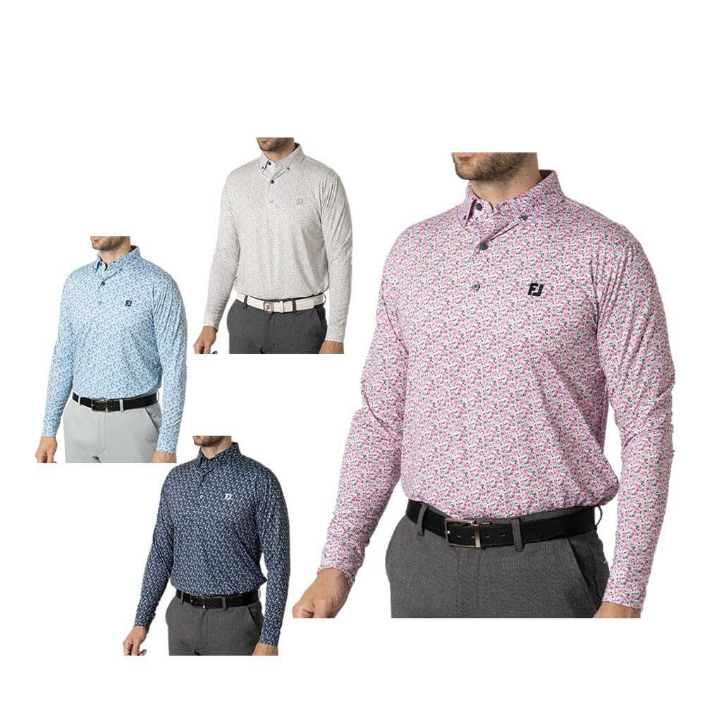 フットジョイ FootJoy　メンズ フラワープリント 長袖 ボタンダウン ポロシャツ FJ-F24-S10　2024年モデル