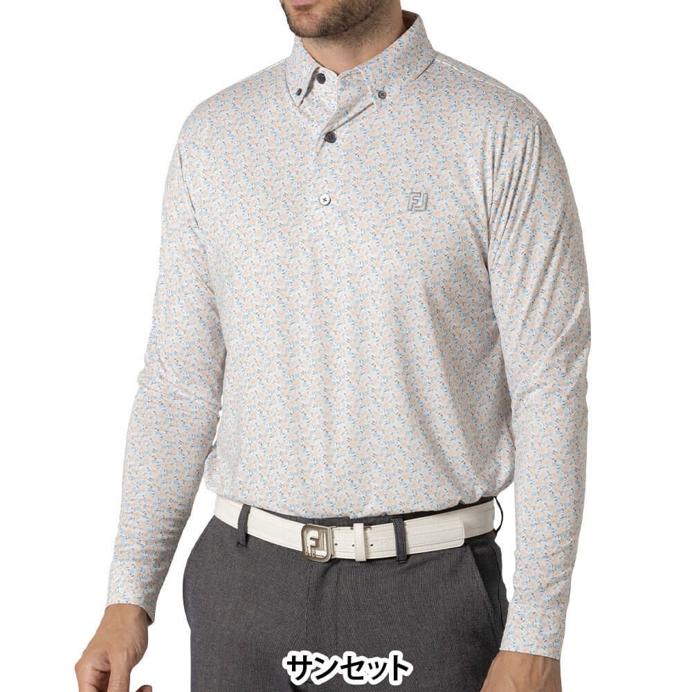 フットジョイ FootJoy　メンズ フラワープリント 長袖 ボタンダウン ポロシャツ FJ-F24-S10　2024年モデル サンセット