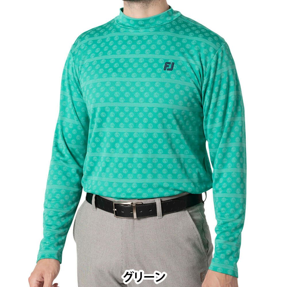 フットジョイ FootJoy　メンズ ロゴジャカード 長袖 モックネックシャツ FJ-F24-S11　2024年モデル グリーン