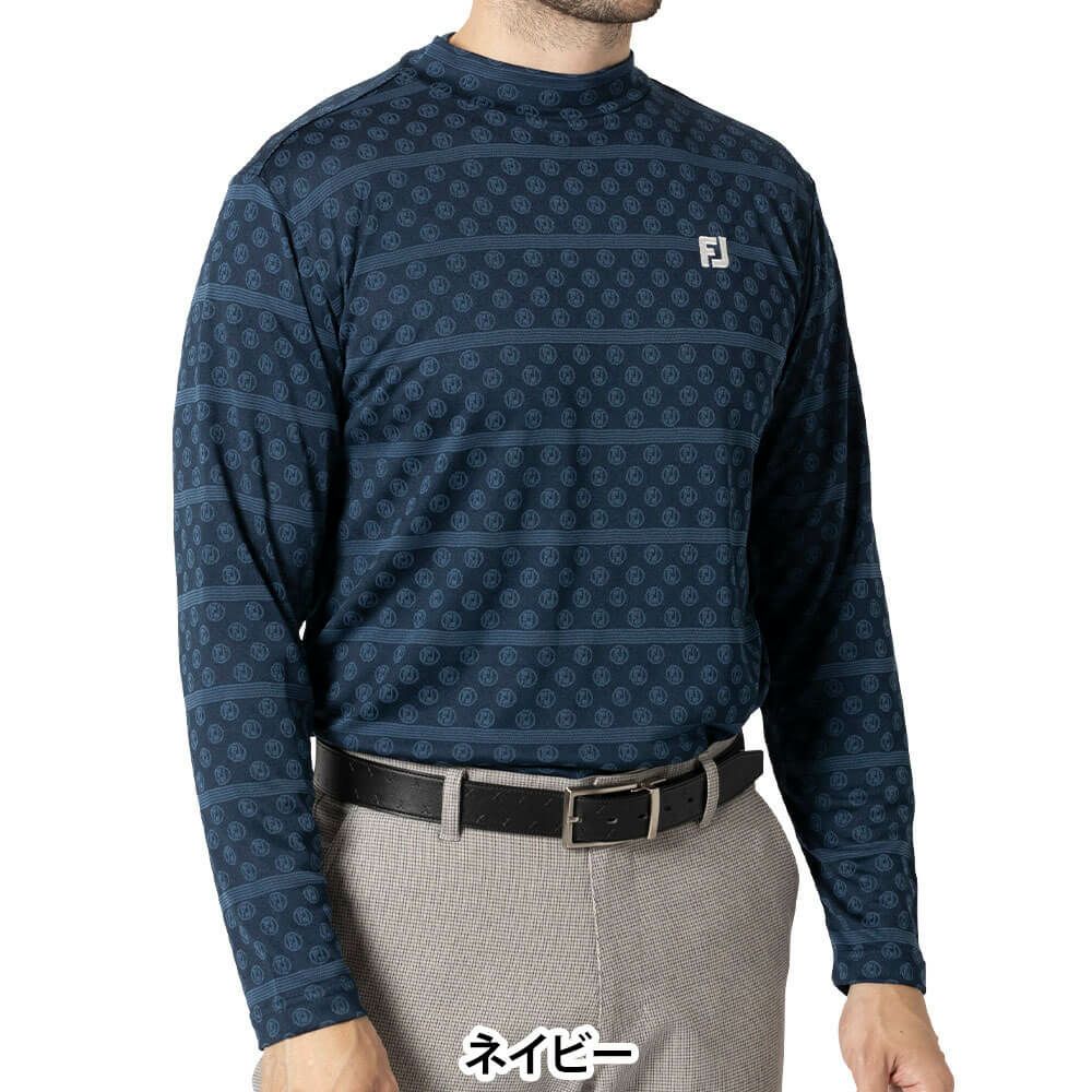 フットジョイ FootJoy　メンズ ロゴジャカード 長袖 モックネックシャツ FJ-F24-S11　2024年モデル ネイビー