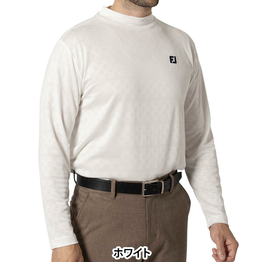 フットジョイ FootJoy　メンズ ロゴジャカード 長袖 モックネックシャツ FJ-F24-S11　2024年モデル ホワイト
