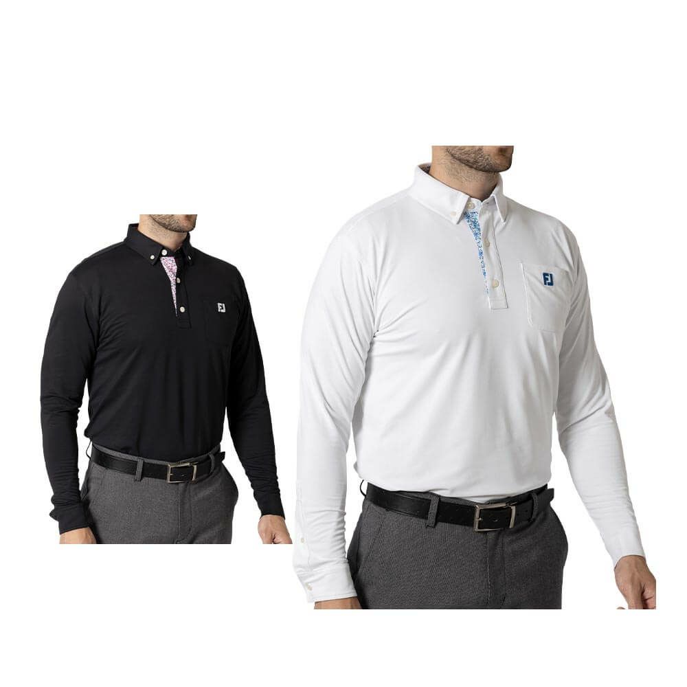 フットジョイ FootJoy　メンズ ソリッドポケット付 長袖 ボタンダウン ポロシャツ FJ-F24-S14　2024年モデル