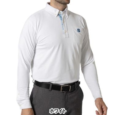 フットジョイ FootJoy　メンズ ソリッドポケット付 長袖 ボタンダウン ポロシャツ FJ-F24-S14　2024年モデル ホワイト
