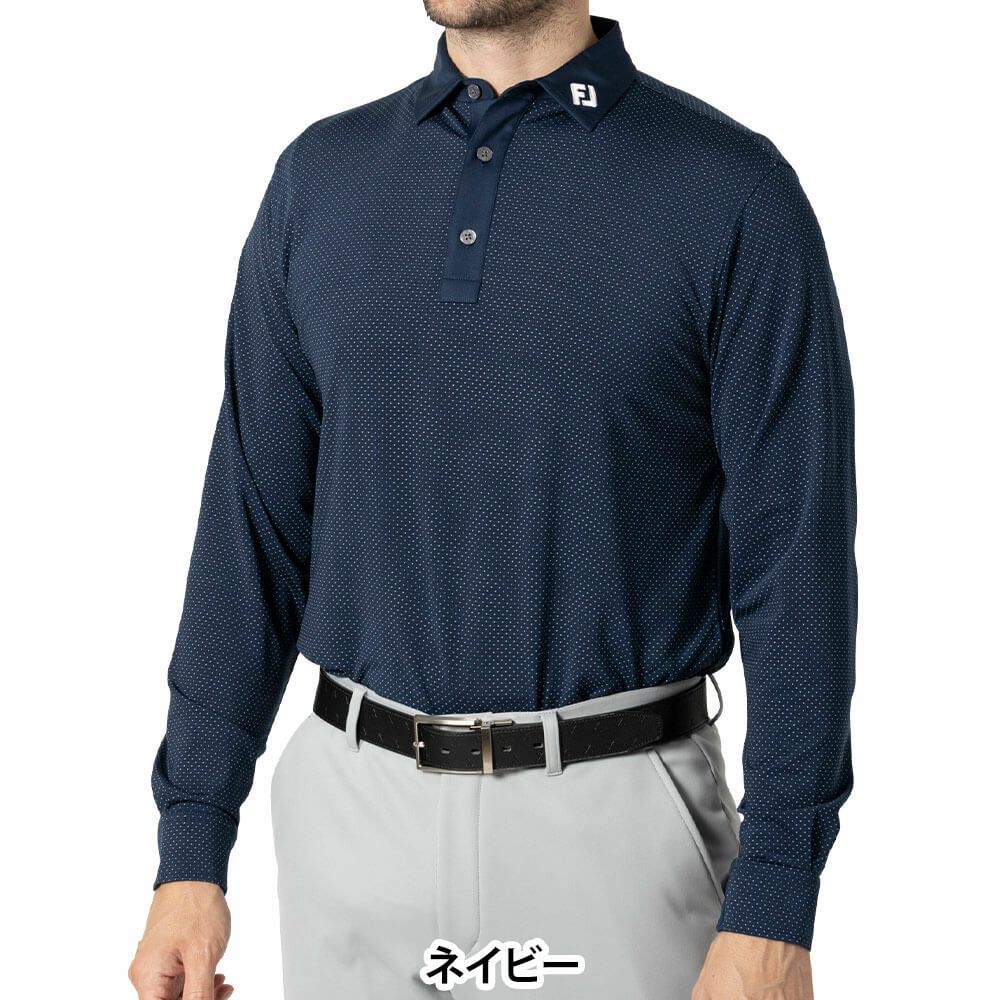 フットジョイ FootJoy　メンズ ストレッチ ドット柄 長袖 ポロシャツ FJ-F24-S15　2024年モデル ネイビー