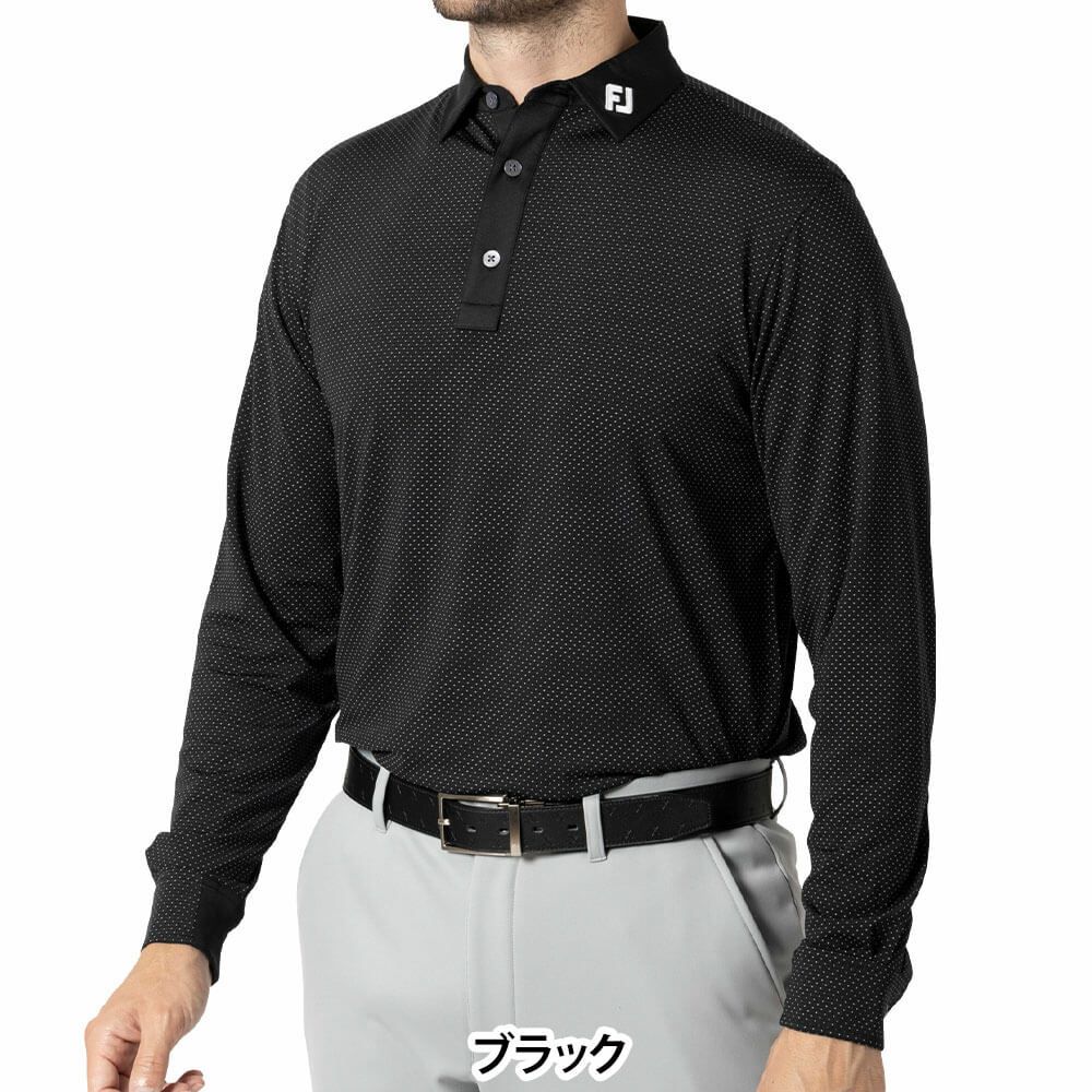 FootJoy フットジョイ 未使用 ニットポロシャツ ブラック フットジョイ FootJoy メンズ ストレッチ ドット柄 長袖 ポロシャツ FJ
