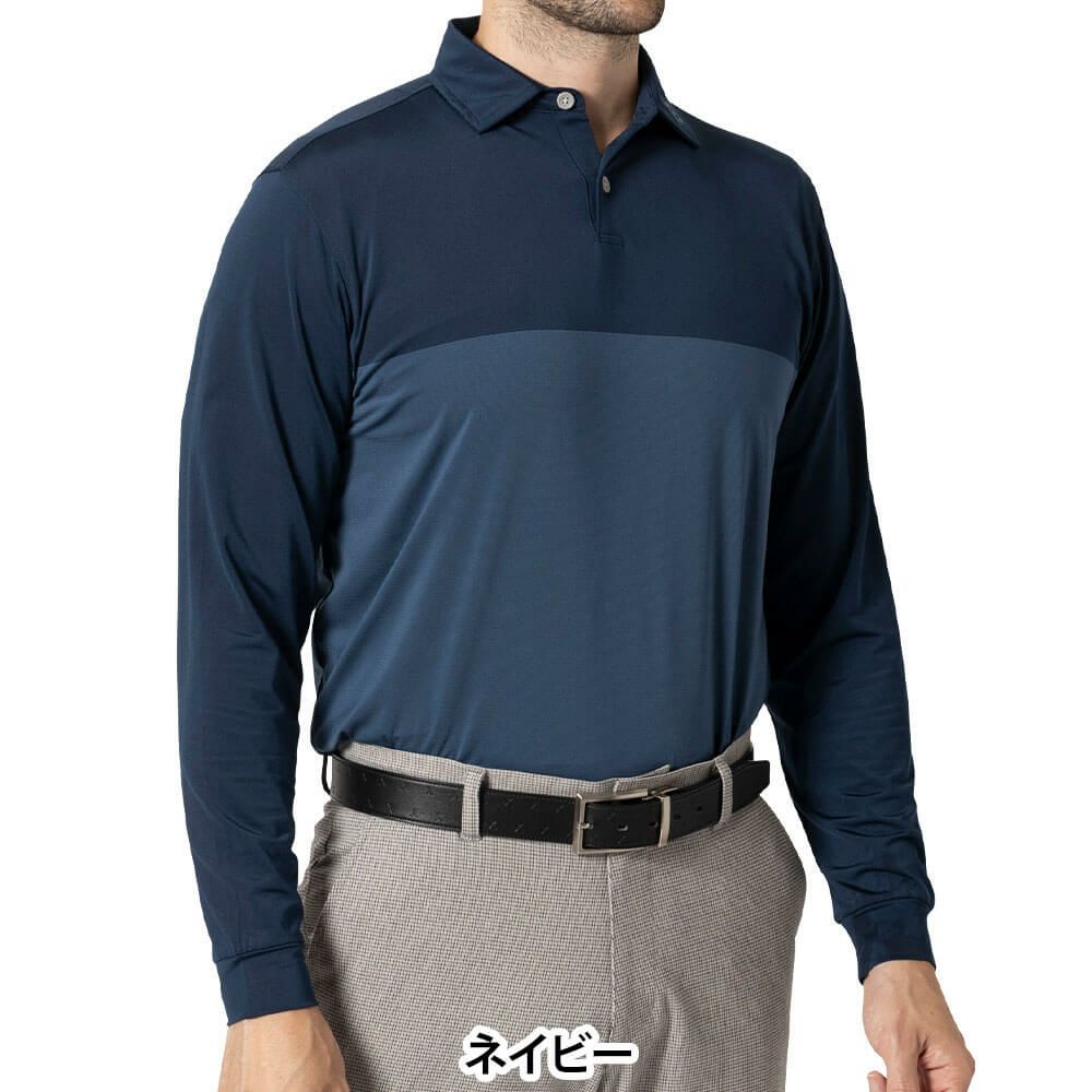 フットジョイ FootJoy　メンズ カラーブロック 長袖 ポロシャツ FJ-F24-S16　2024年モデル ネイビー