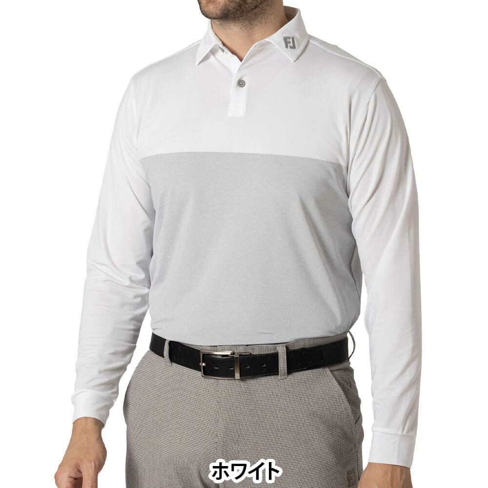 フットジョイ FootJoy　メンズ カラーブロック 長袖 ポロシャツ FJ-F24-S16　2024年モデル ホワイト