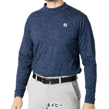 フットジョイ FootJoy　メンズ 保温 総柄プリント 長袖 モックネックシャツ FJ-F24-S17　2024年モデル ネイビー