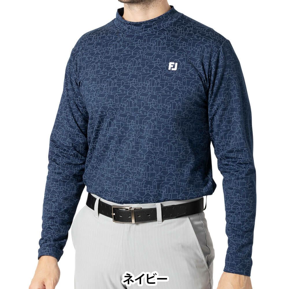 フットジョイ FootJoy　メンズ 保温 総柄プリント 長袖 モックネックシャツ FJ-F24-S17　2024年モデル ネイビー