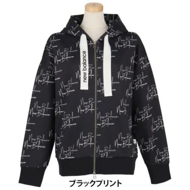 ニューバランスゴルフ　レディース ロゴプリント ダンボール 長袖 フルジップ フーディ 012-5262502　2025年モデル ブラックプリント