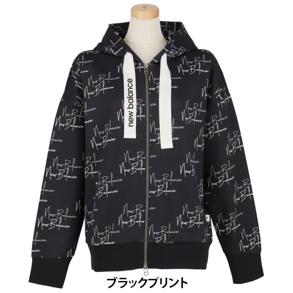 ニューバランスゴルフ　レディース ロゴプリント ダンボール 長袖 フルジップ フーディ 012-5262502　2025年モデル ブラックプリント