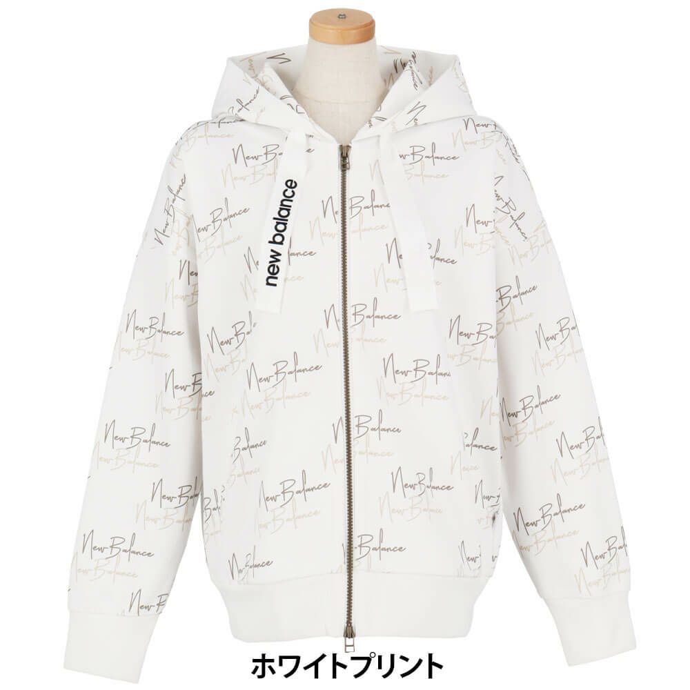 ニューバランスゴルフ　レディース ロゴプリント ダンボール 長袖 フルジップ フーディ 012-5262502　2025年モデル ホワイトプリント