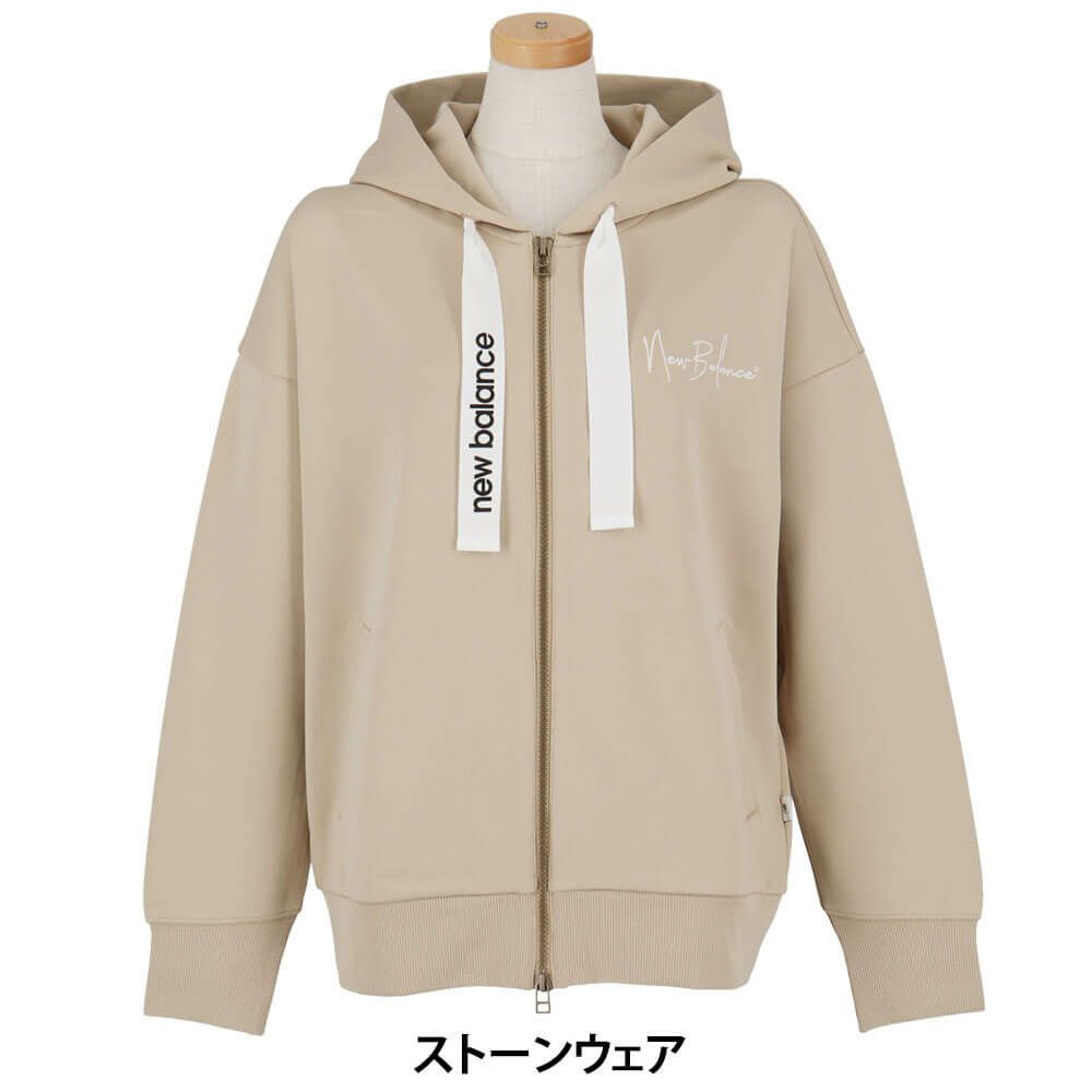 ニューバランスゴルフ　レディース ロゴプリント ダンボール 長袖 フルジップ フーディ 012-5262502　2025年モデル ストーンウェア