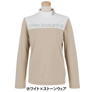 ニューバランスゴルフ　レディース 配色切替 長袖 モックネックシャツ 012-5267501　2025年モデル ホワイト×ストーンウェア