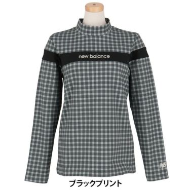 ニューバランスゴルフ　レディース チェストライン ストレッチ 長袖 モックネックシャツ 012-5267503　2025年モデル ブラックプリント
