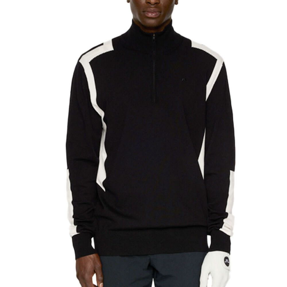 Jリンドバーグ J.LINDEBERG　メンズ ケンドリック 長袖 ニット ハーフジップ セーター 071-14915 019 ブラック　2025年モデル ブラック