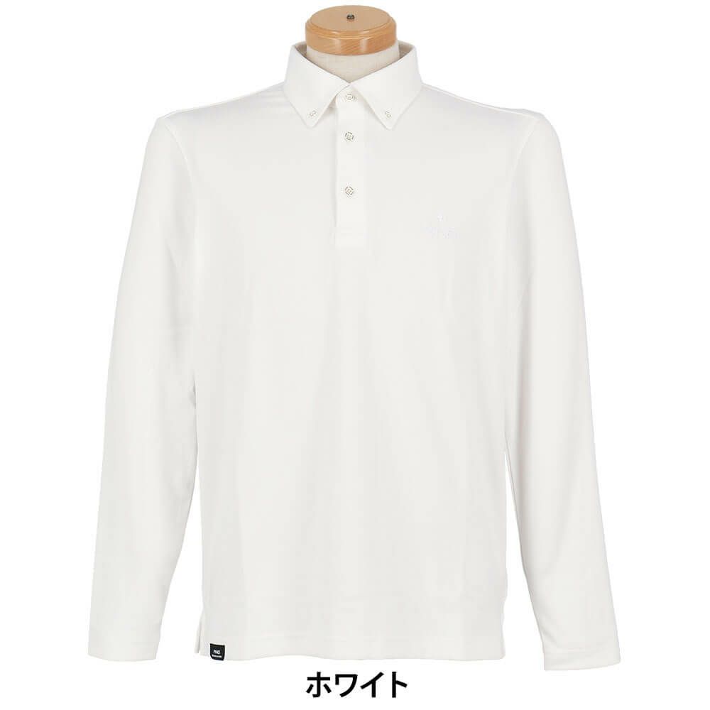 ピン PING　メンズ 微起毛 長袖 ボタンダウン ポロシャツ 621-4261903　2024年モデル ホワイト