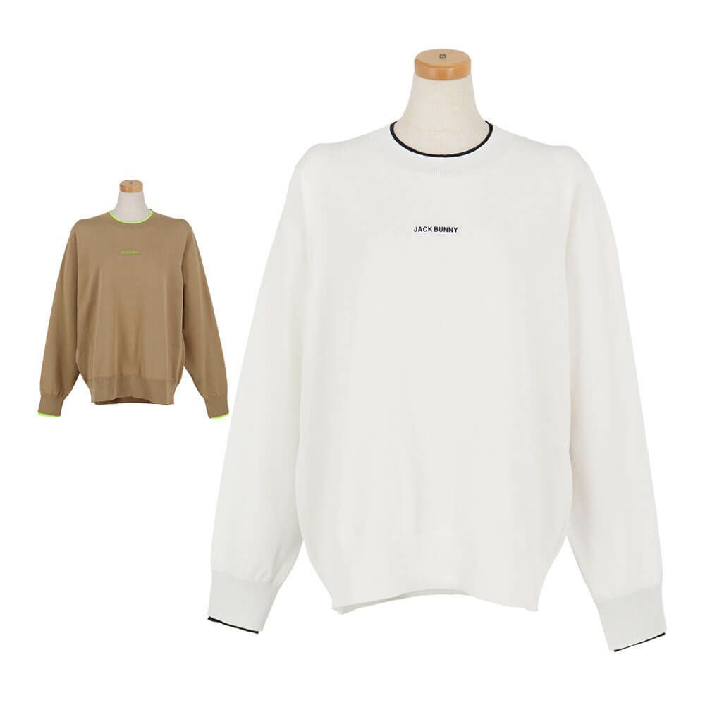 ジャックバニー Jack Bunny!!　レディース 生地切替 ロゴ刺繍 長袖 クルーネック ニット セーター 263-5270836　2025年モデル