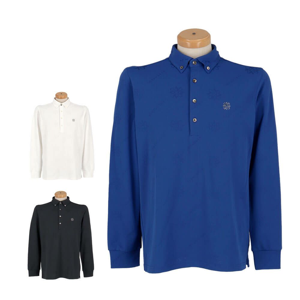 セントアンドリュース St ANDREWS　メンズ ロゴケルトジャガード無地 長袖 ボタンダウン ポロシャツ 042-5261951　2025年モデル 詳細1