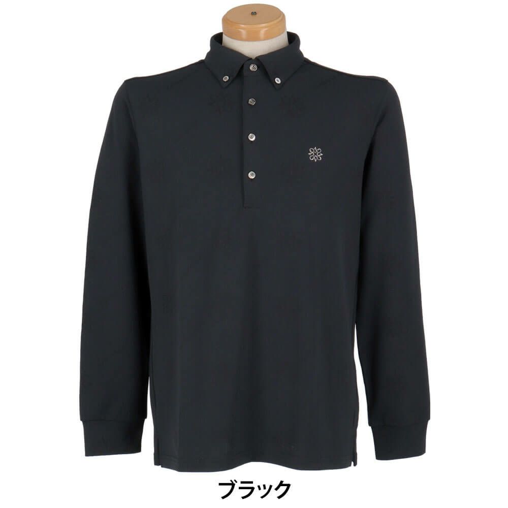 セントアンドリュース St ANDREWS　メンズ ロゴケルトジャガード無地 長袖 ボタンダウン ポロシャツ 042-5261951　2025年モデル ブラック