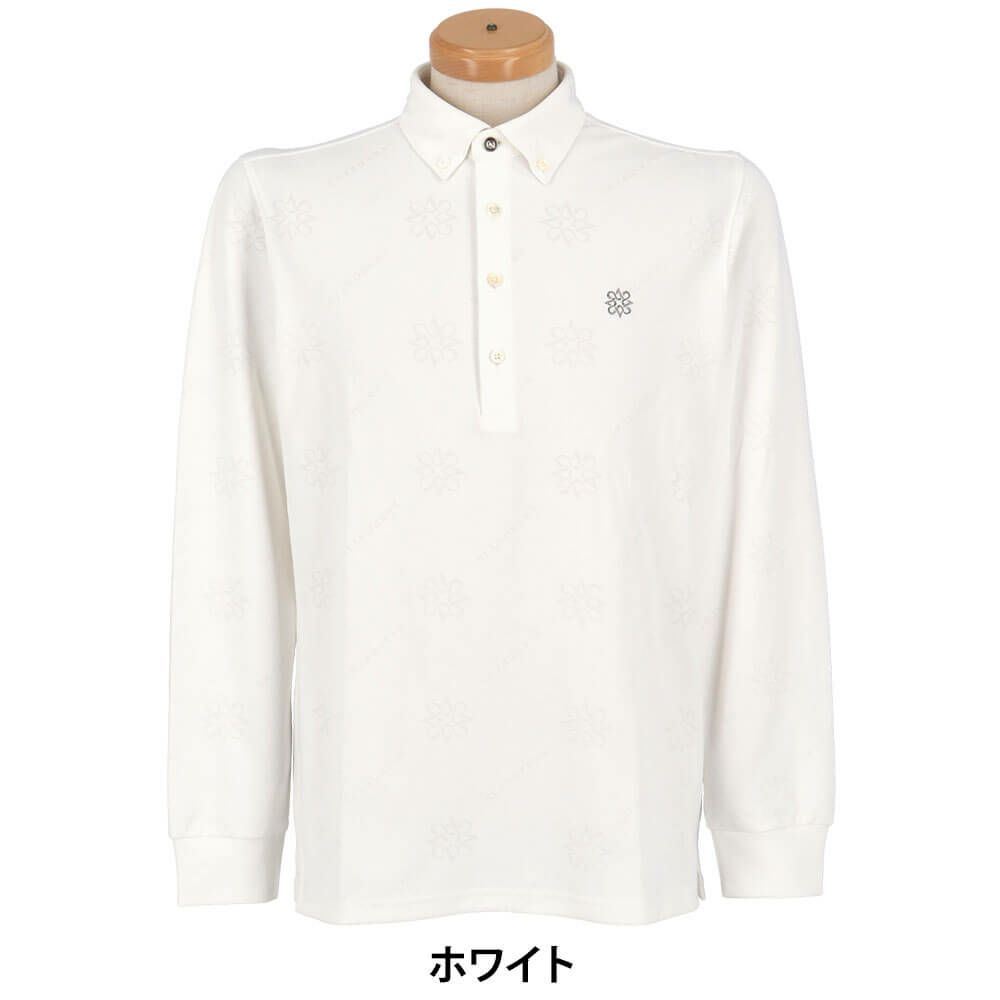 セントアンドリュース St ANDREWS　メンズ ロゴケルトジャガード無地 長袖 ボタンダウン ポロシャツ 042-5261951　2025年モデル ホワイト