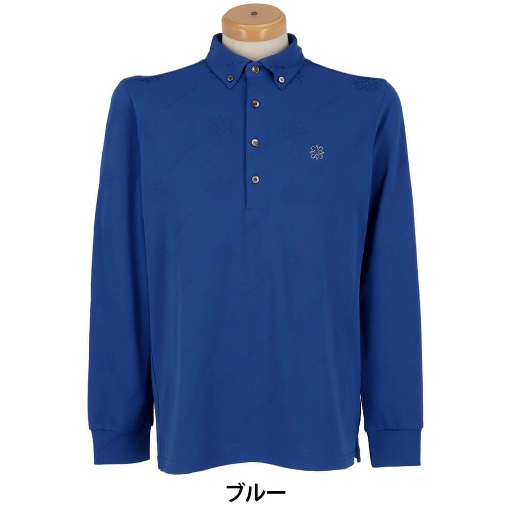 セントアンドリュース St ANDREWS　メンズ ロゴケルトジャガード無地 長袖 ボタンダウン ポロシャツ 042-5261951　2025年モデル ブルー