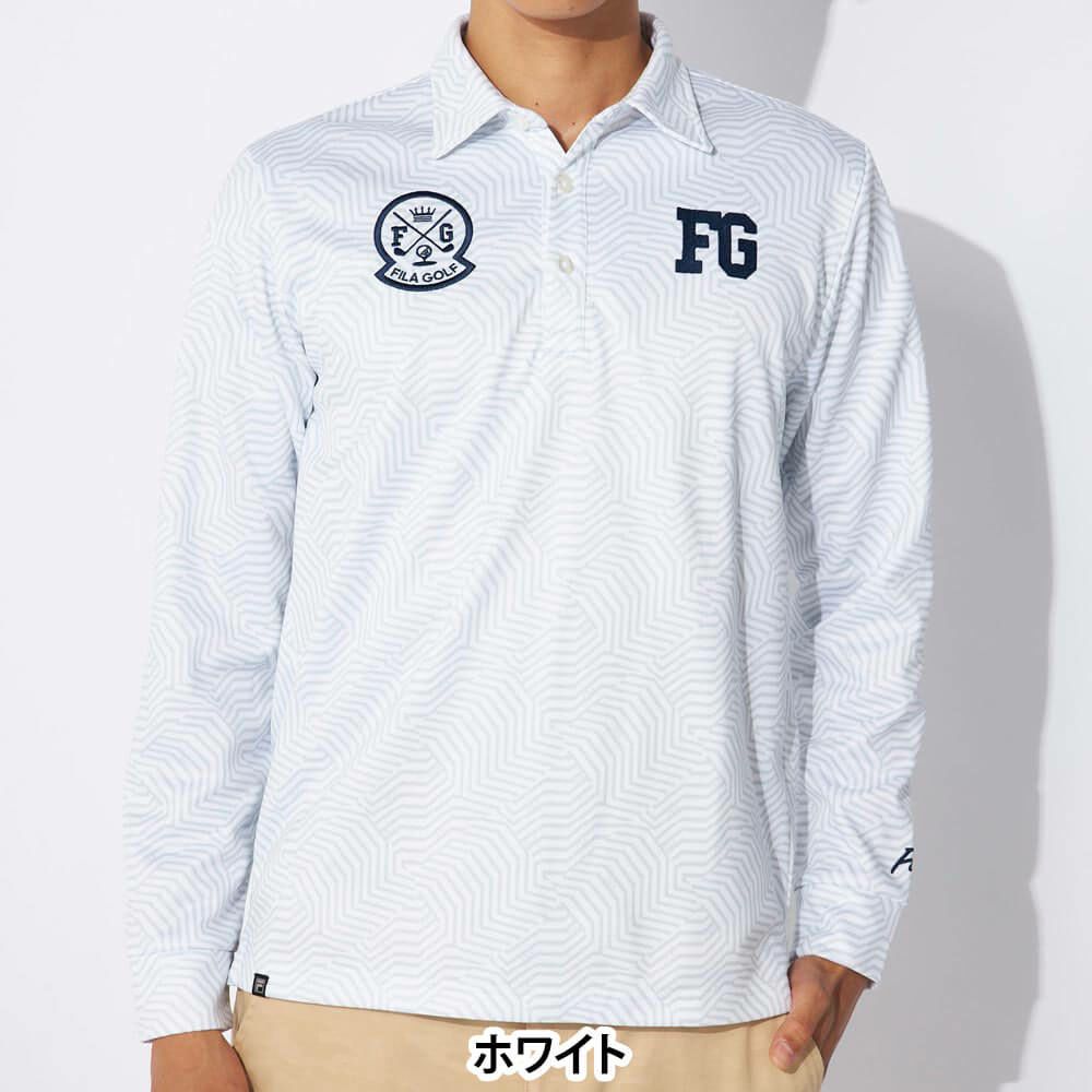 フィラ FILA　メンズ ロゴプリント 裏起毛 長袖 ポロシャツ 784-508　2024年モデル ホワイト
